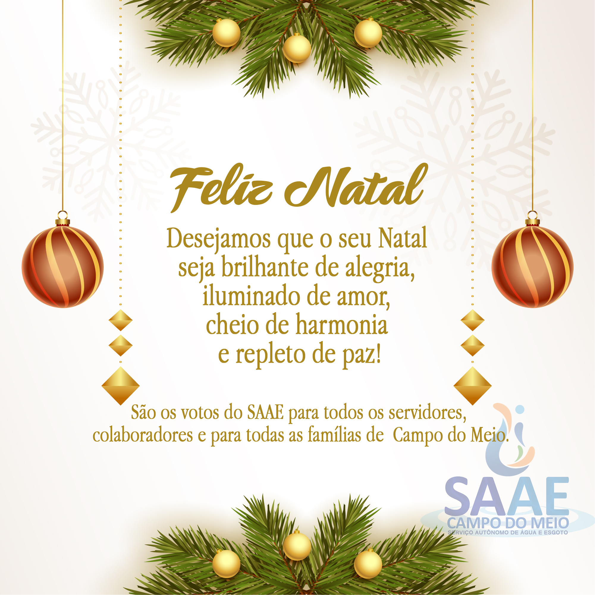 Feliz Natal e Próspero Ano Novo! | SAAE Campo do Meio-MG